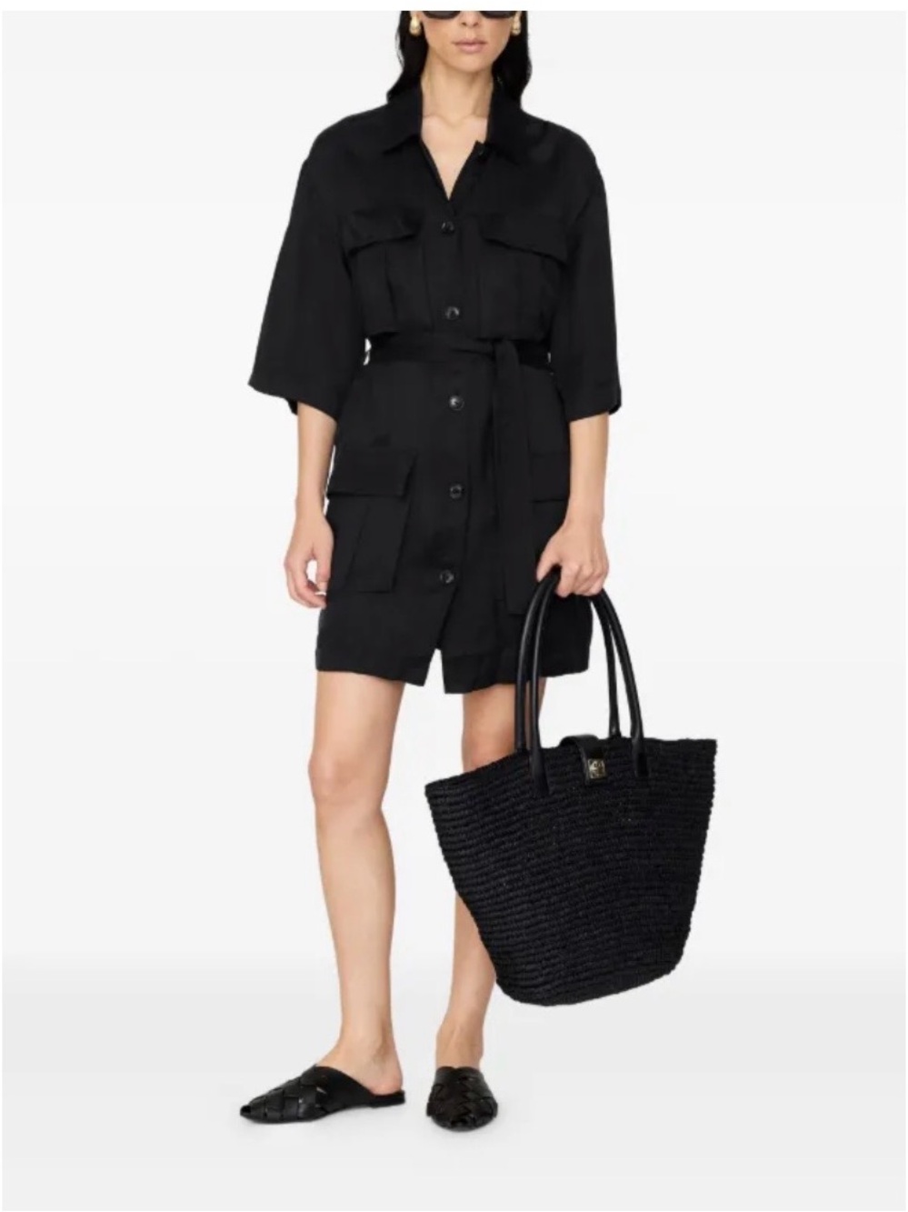 Anine Bing Black Utility Geri Dress with Belt